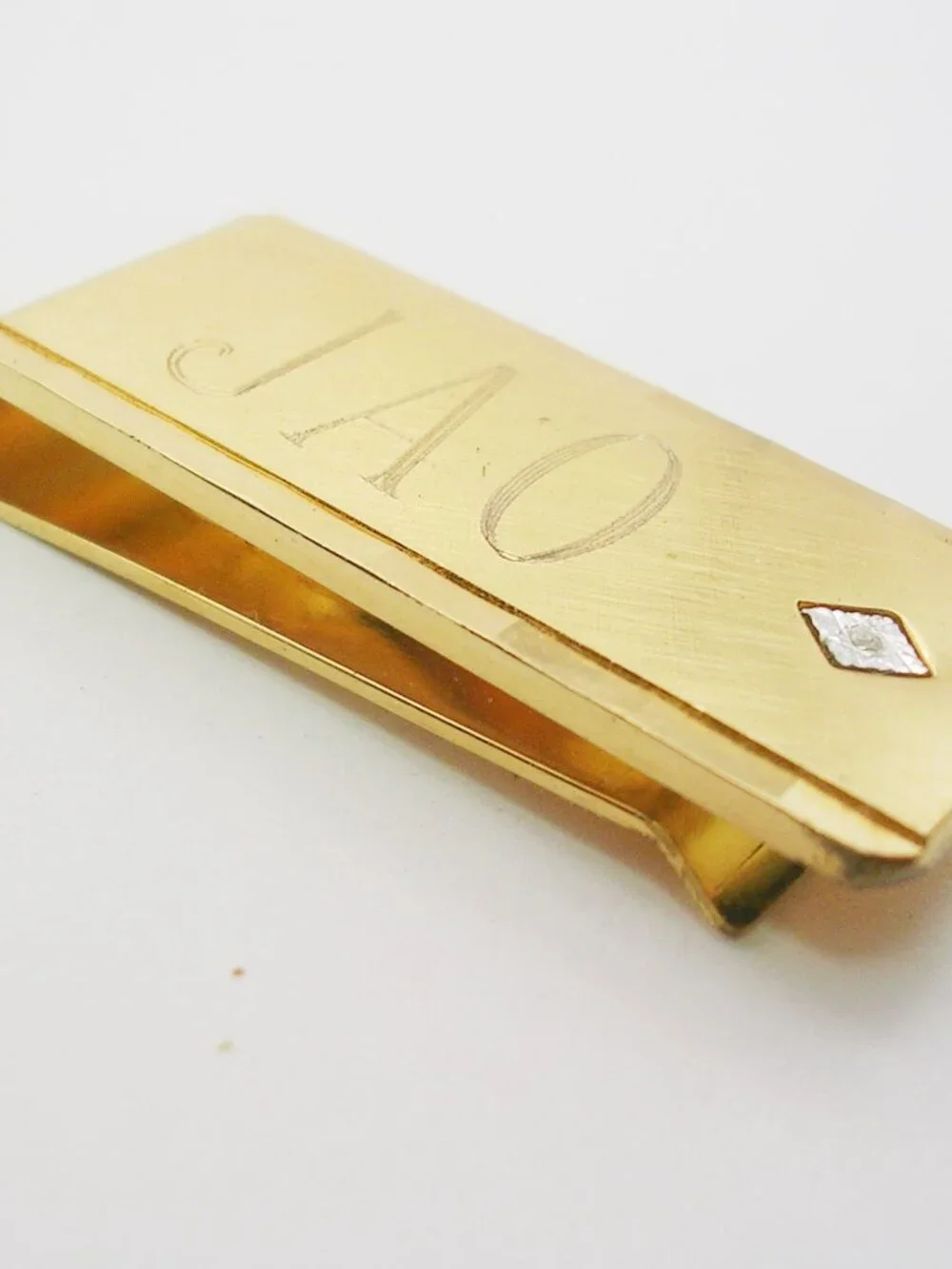 Vintage Money Clip engraved JAO genuine Diamond